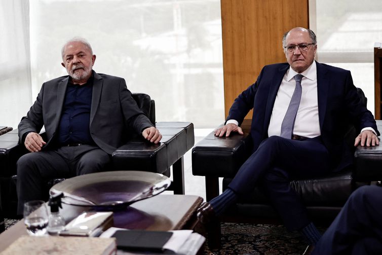 Brazil’s President Luiz Inacio Lula da Silva and Brazil's Vice President Geraldo Alckmin attend a meeting with President of Brazil's Supreme Federal Court Rosa Weber at the Planalto Palace in Brasilia